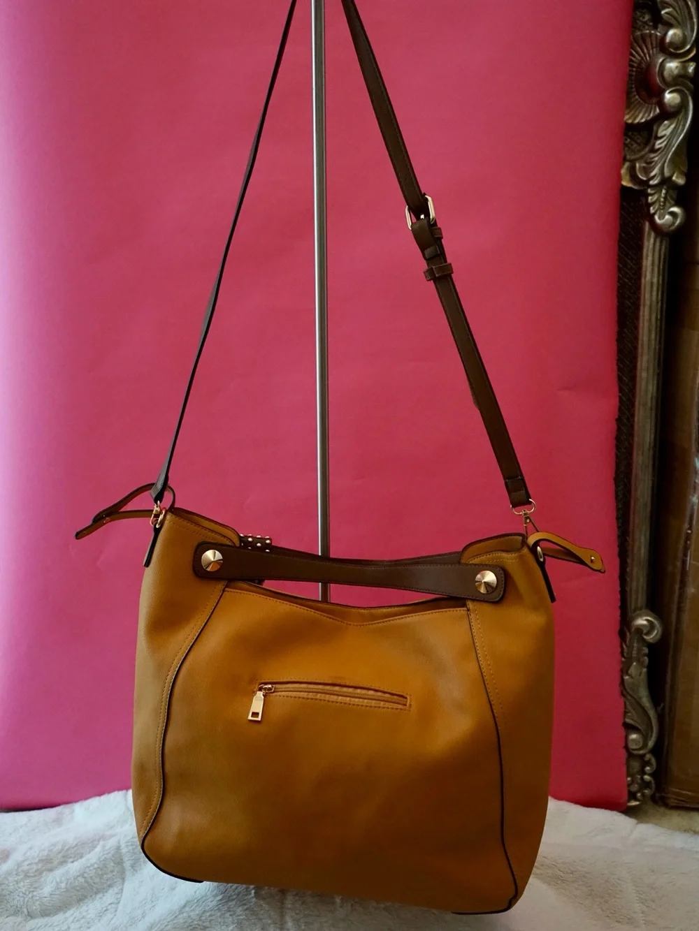 Mustard Yellow Chevron Vegan Leather Hobo Bag Studded Tassel Shoulder Bag